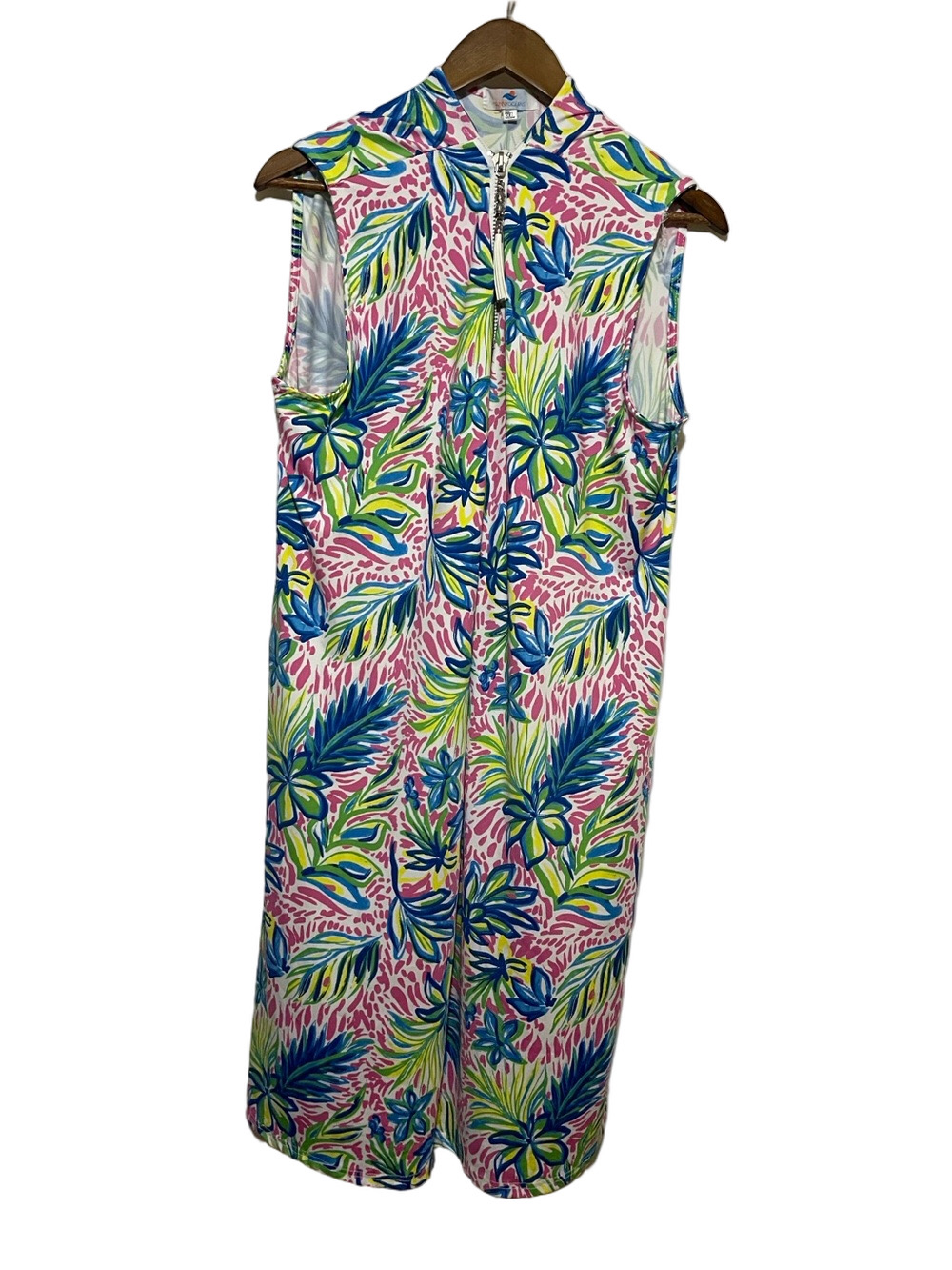 Sunny Oceans Sleeveless Tropical Print Shift Dress/Cover- Up Blue, Pink, Lime 3X